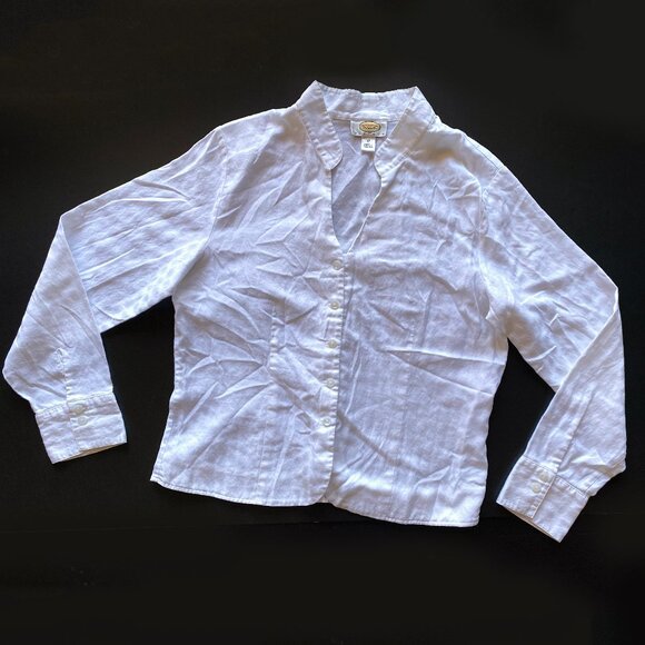 Talbots 100% Cotton White Button Front Shirt Size 10 Long Sleeve Blouse - Picture 1 of 6